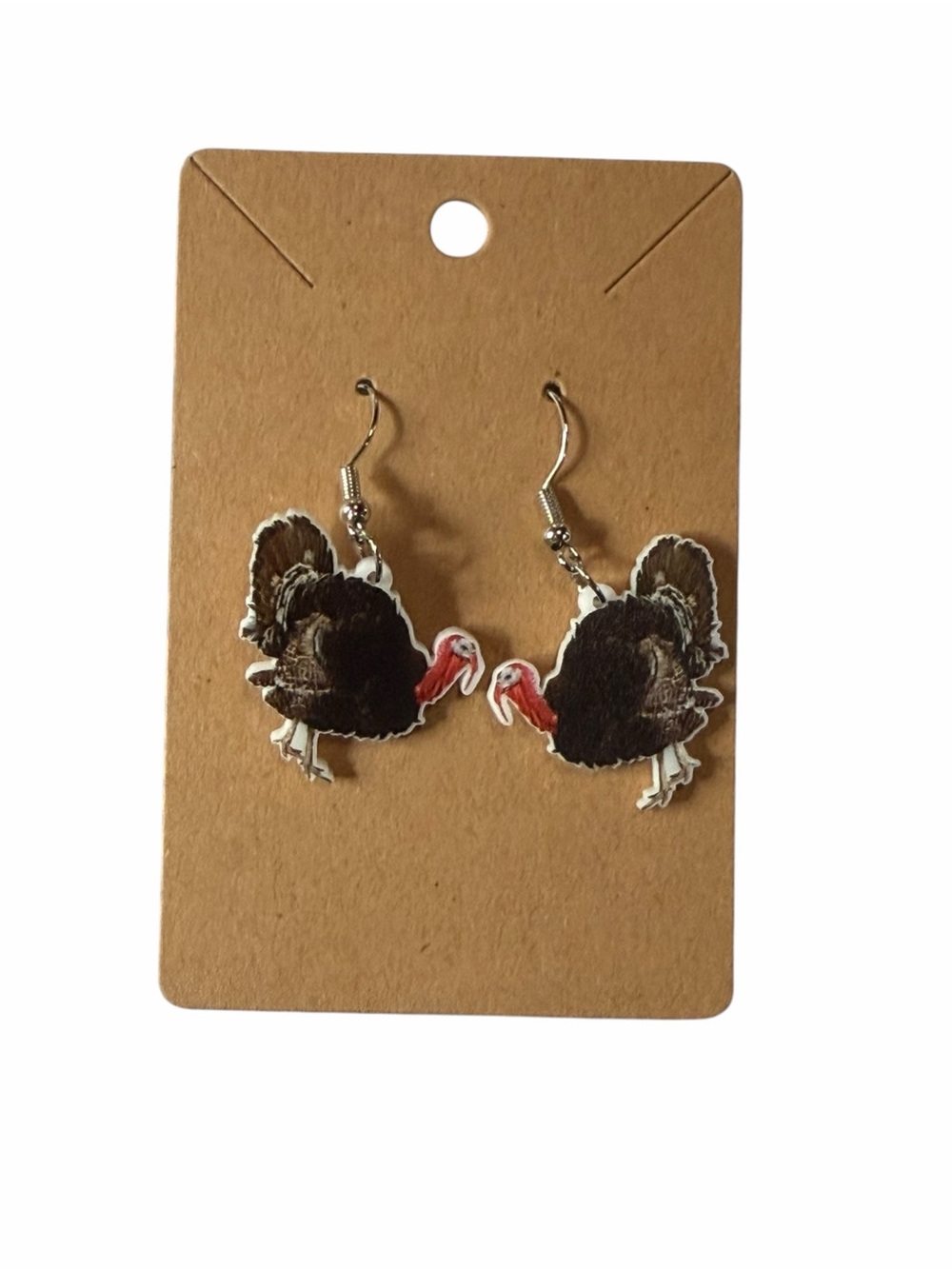 Novelty Turkey Dangle Earrings - Brown